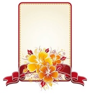Bouquet of hibiscus and rectangular label