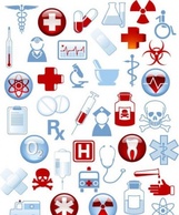 Collection of 40 medical icons and warning-signs