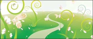 Eps Format, With JPG Preview, The Crucial Words: Vector Of Abstract Flowers, Grass, Butterflies, Green, ...