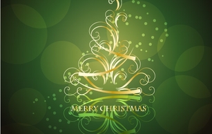 Golden Swirling Christmas Tree with Blackish Green Background