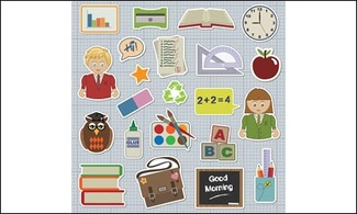 Students, books, rubber, glue, transcripts, stationery vector
